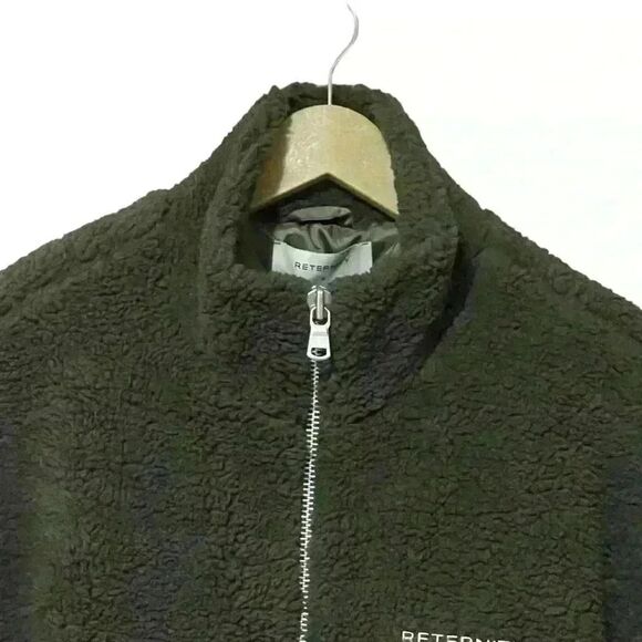 Reternity Deep Pile Jacket S Olive Green Cozy Fleece Standing Collar Pockets NWT - Picture 5 of 12